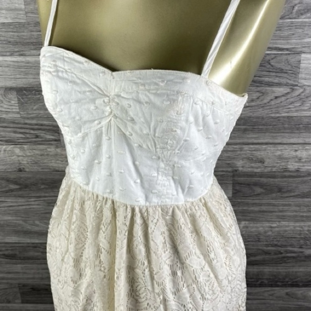 AMERICAN EAGLE Sweetheart Neck Beige Lace Trim Mini Dress Women's Size XS - Picture 5 of 16